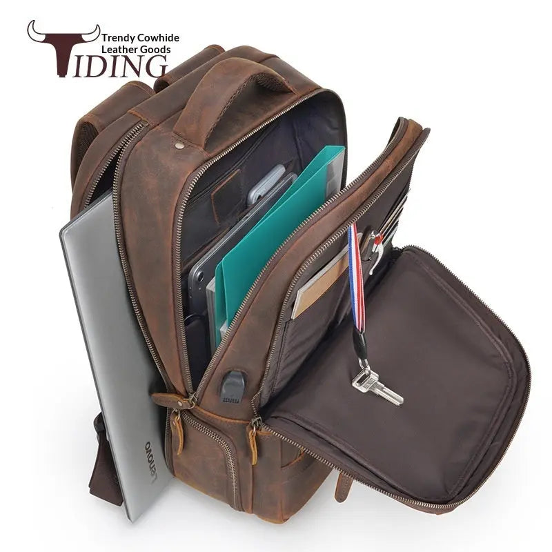 Men's Leather Backpack Outdoor Bag Raven’s Echo Hoodie