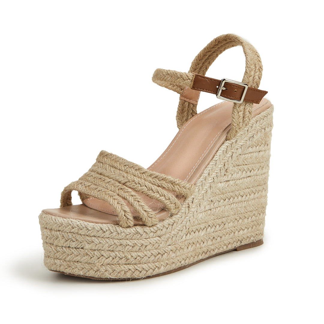 European And American-style Woven Hemp Rope Strap Womens Shoes With Wedge Heels And Thick Soles