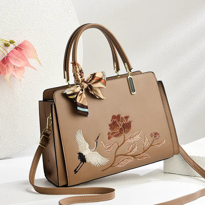 Womens New Chinese-Style National-Flair Embroidered Crane Fashion Crossbody Tote Bag Raven’s Echo Hoodie