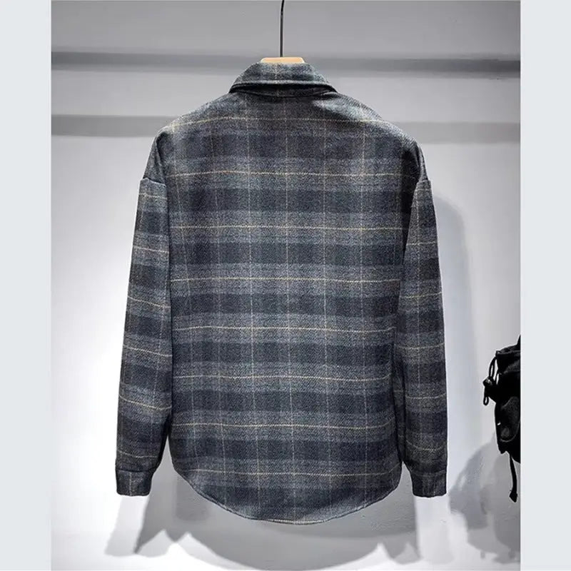 Men's Fashionable Lapel Casual Plaid Shirt Raven’s Echo Hoodie