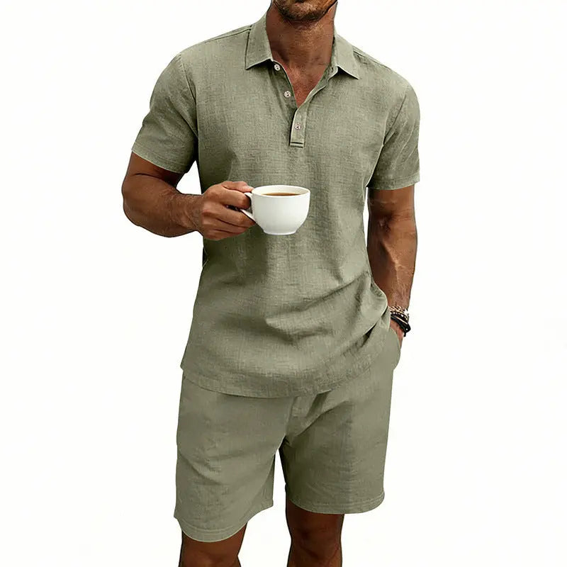 Linen Casual Mens Loose Short-Sleeve Shorts Set Raven’s Echo Hoodie