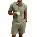 Linen Casual Mens Loose Short-Sleeve Shorts Set Raven’s Echo Hoodie