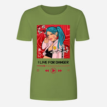 Load image into Gallery viewer, &quot;Bold Danger T-shirt - female Olive Live For Danger Top&quot;
