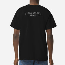 Load image into Gallery viewer, &quot;Soft black cotton tee with white artwork, perfect for casual wear&quot;
