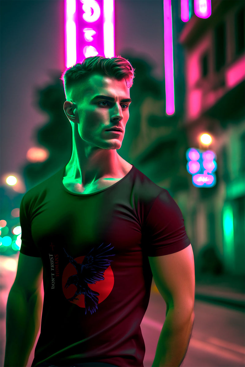 "Distressed design crow tee, part of 'The Crow' collection, offering a vintage-inspired look with a touch of urban edge."