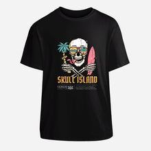 Load image into Gallery viewer, &quot;Adventure-ready graphic tee with dark skull art and rugged island vibes&quot;
