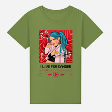 Load image into Gallery viewer, &quot;No Fear T-shirt - Live For Danger Olive Streetwear&quot;

