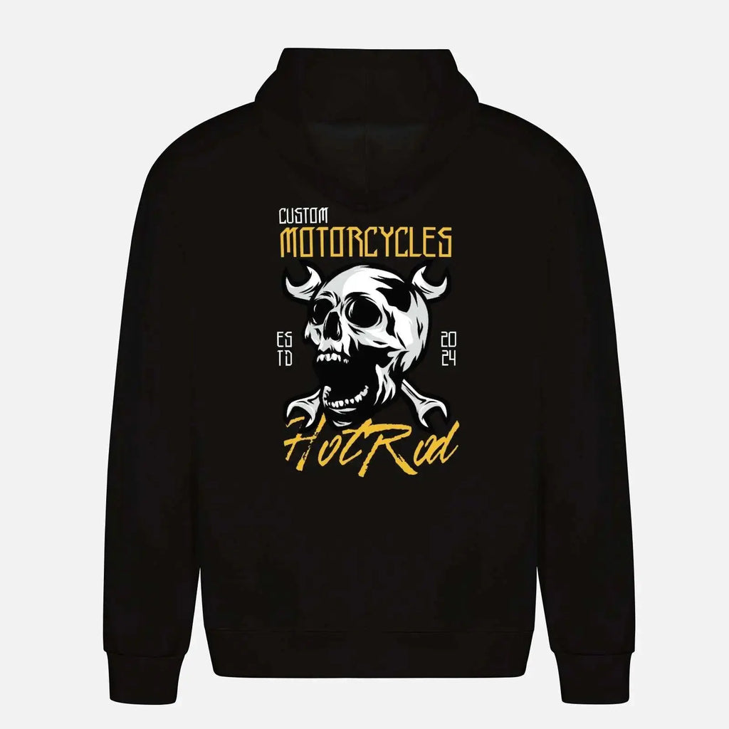 Skull Rider Hoodie | Black Biker Wear | Windproof Motorcycle Sweatshirt | Fleece-Lined for Warmth"