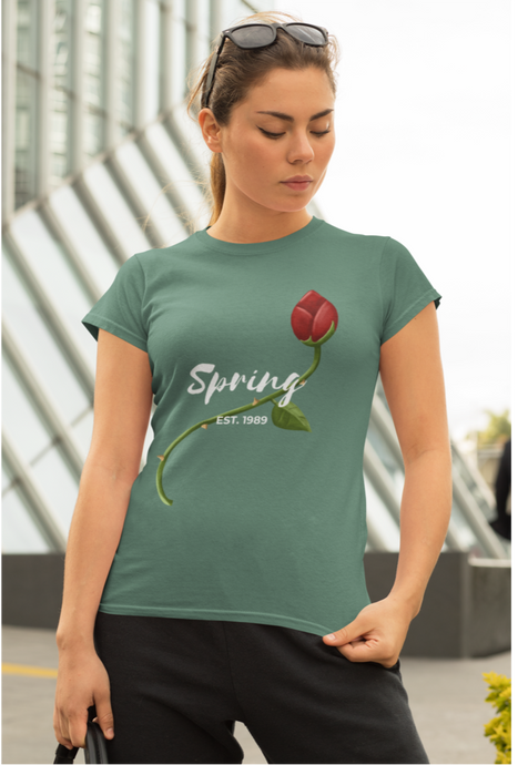 Green moisture-wicking t-shirt with vintage Spring EST 1989 print – breathable and athletic fit

