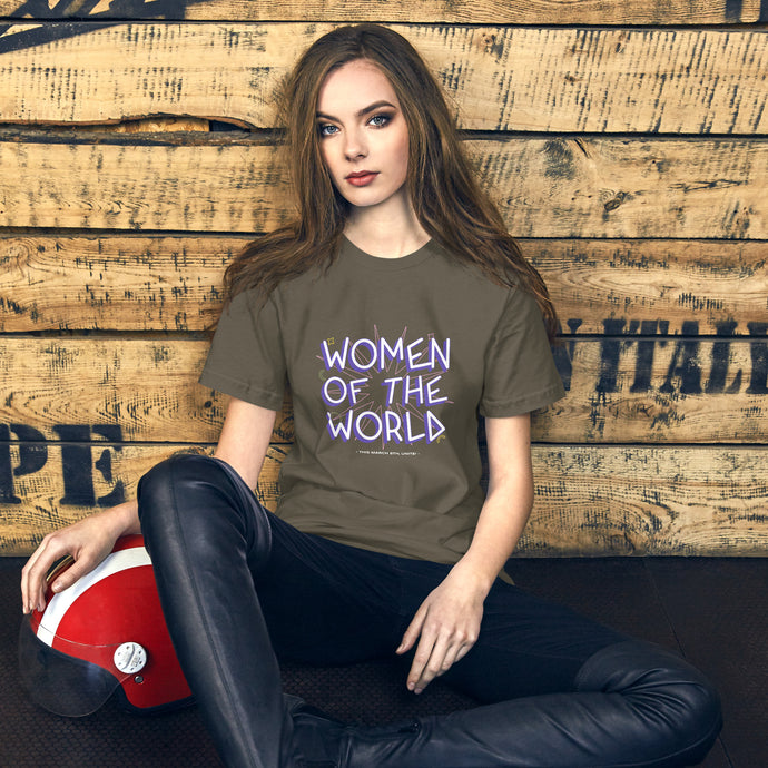Empowering army green t-shirt with bold 