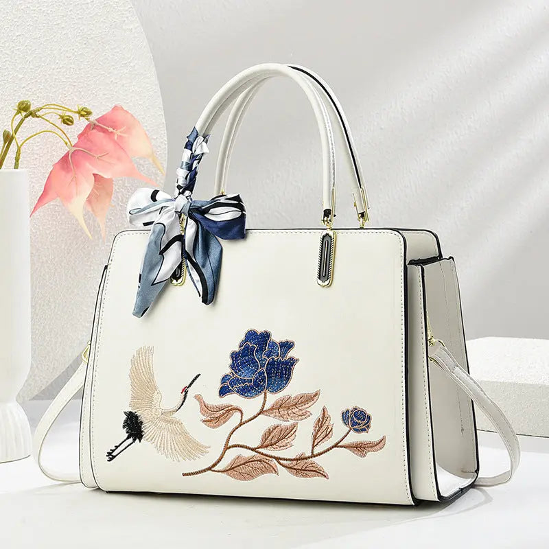 Womens New Chinese-Style National-Flair Embroidered Crane Fashion Crossbody Tote Bag Raven’s Echo Hoodie