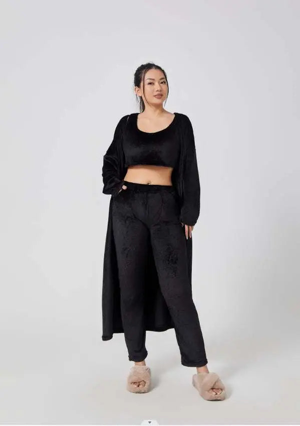 Cozy Pajama Set, 3 Piece Lounge Set, Cute Loungewear, Warm Suit Sets, Matching Set, Lounge Set, 3 Piece Pant Sets, Women Winter Dress Raven’s Echo Hoodie