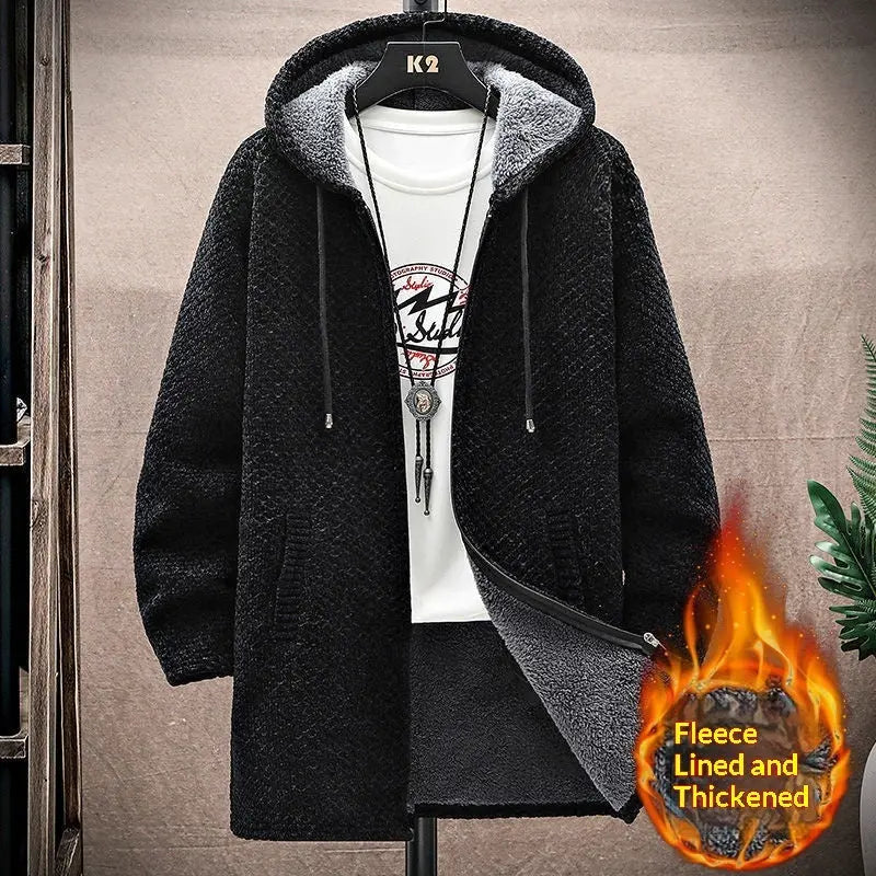 Men's Mid-Length Knitted Cardigan Coat Casual And Versatile Raven’s Echo Hoodie