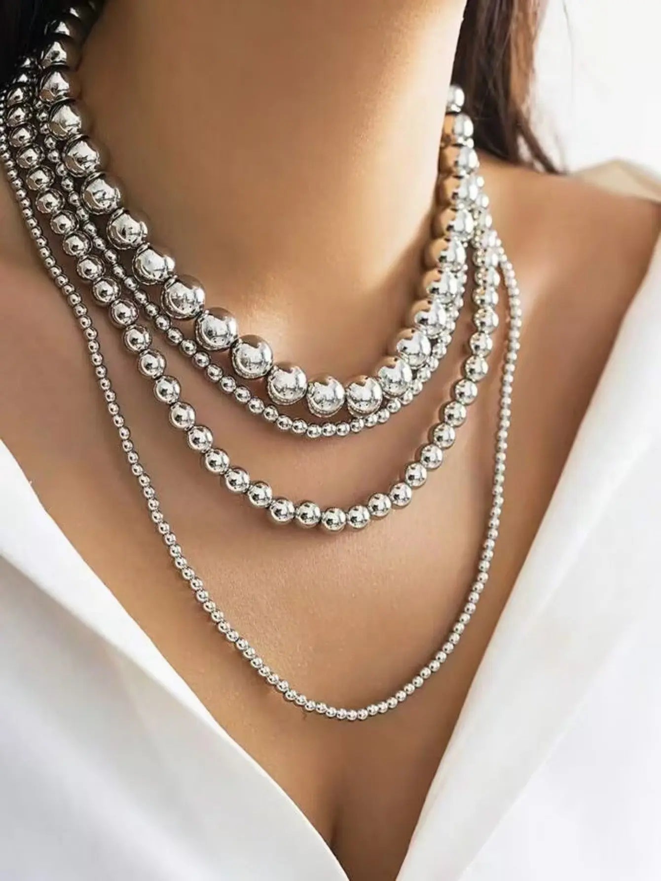 Exaggerated Cyber-style Multi-layered Bead Stackable Necklace Raven’s Echo Hoodie