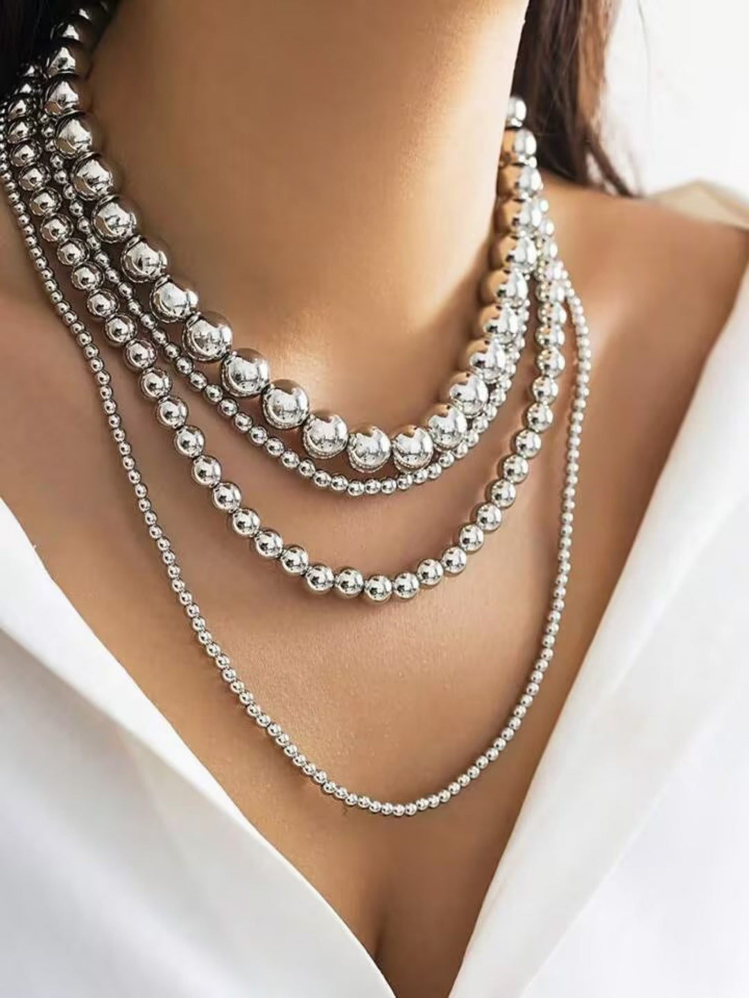 Exaggerated Cyber-style Multi-layered Bead Stackable Necklace