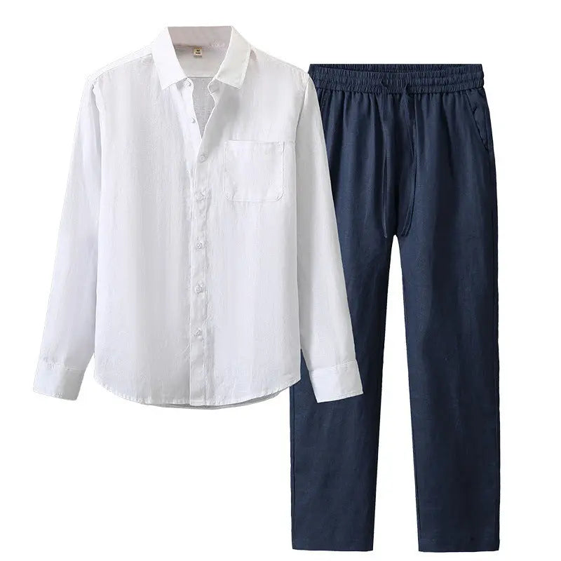 Lightweight Casual Solid-color Pure Linen Set Raven’s Echo Hoodie