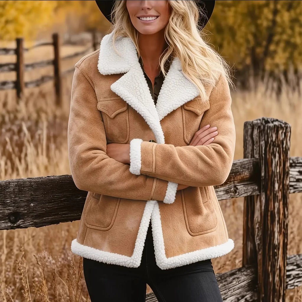 Women's Autumn And Winter Retro Pocket Lapel Button Jacket Fur Coat Raven’s Echo Hoodie