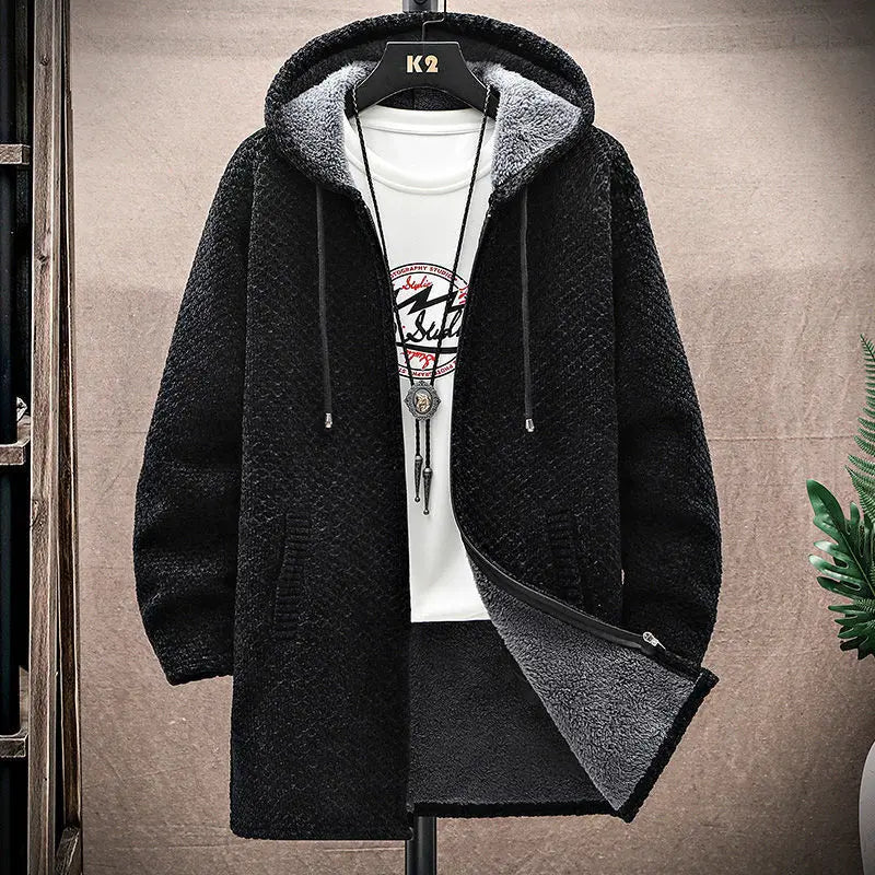 Men's Mid-Length Knitted Cardigan Coat Casual And Versatile Raven’s Echo Hoodie