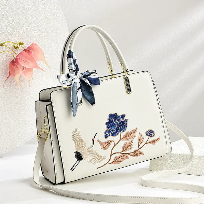 Womens New Chinese-Style National-Flair Embroidered Crane Fashion Crossbody Tote Bag Raven’s Echo Hoodie