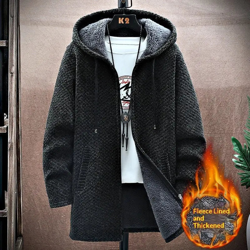 Men's Mid-Length Knitted Cardigan Coat Casual And Versatile Raven’s Echo Hoodie