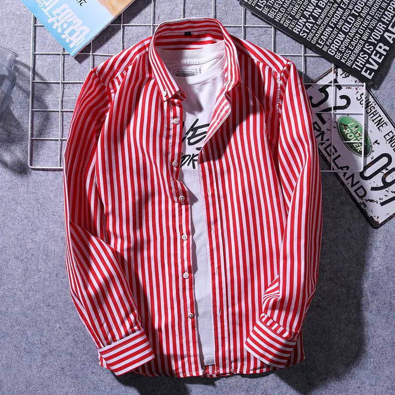 Men's Fashionable Slim-Fit Casual Striped Shirt Raven’s Echo Hoodie