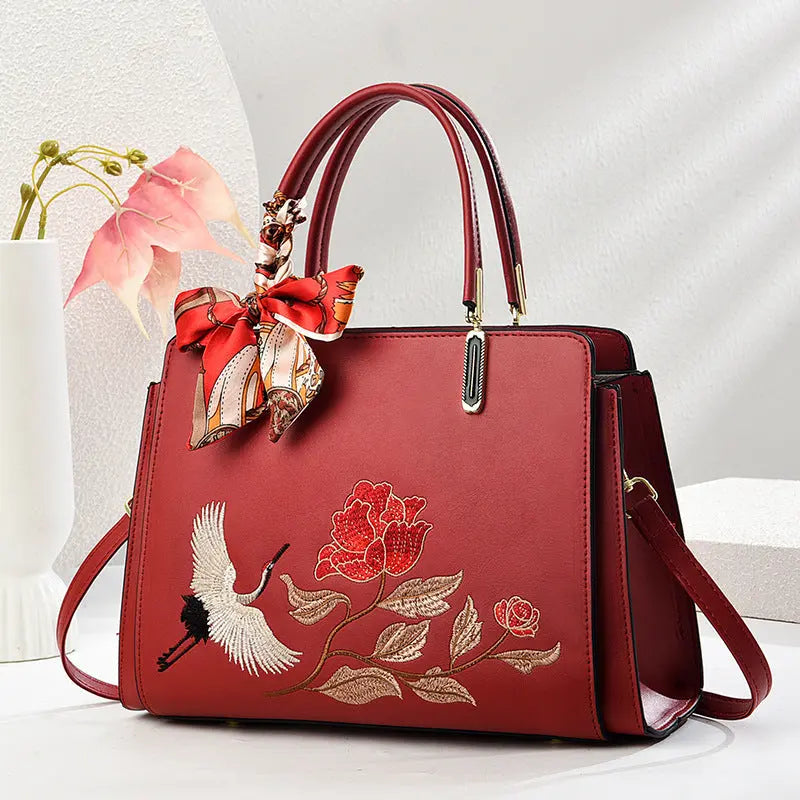 Womens New Chinese-Style National-Flair Embroidered Crane Fashion Crossbody Tote Bag Raven’s Echo Hoodie