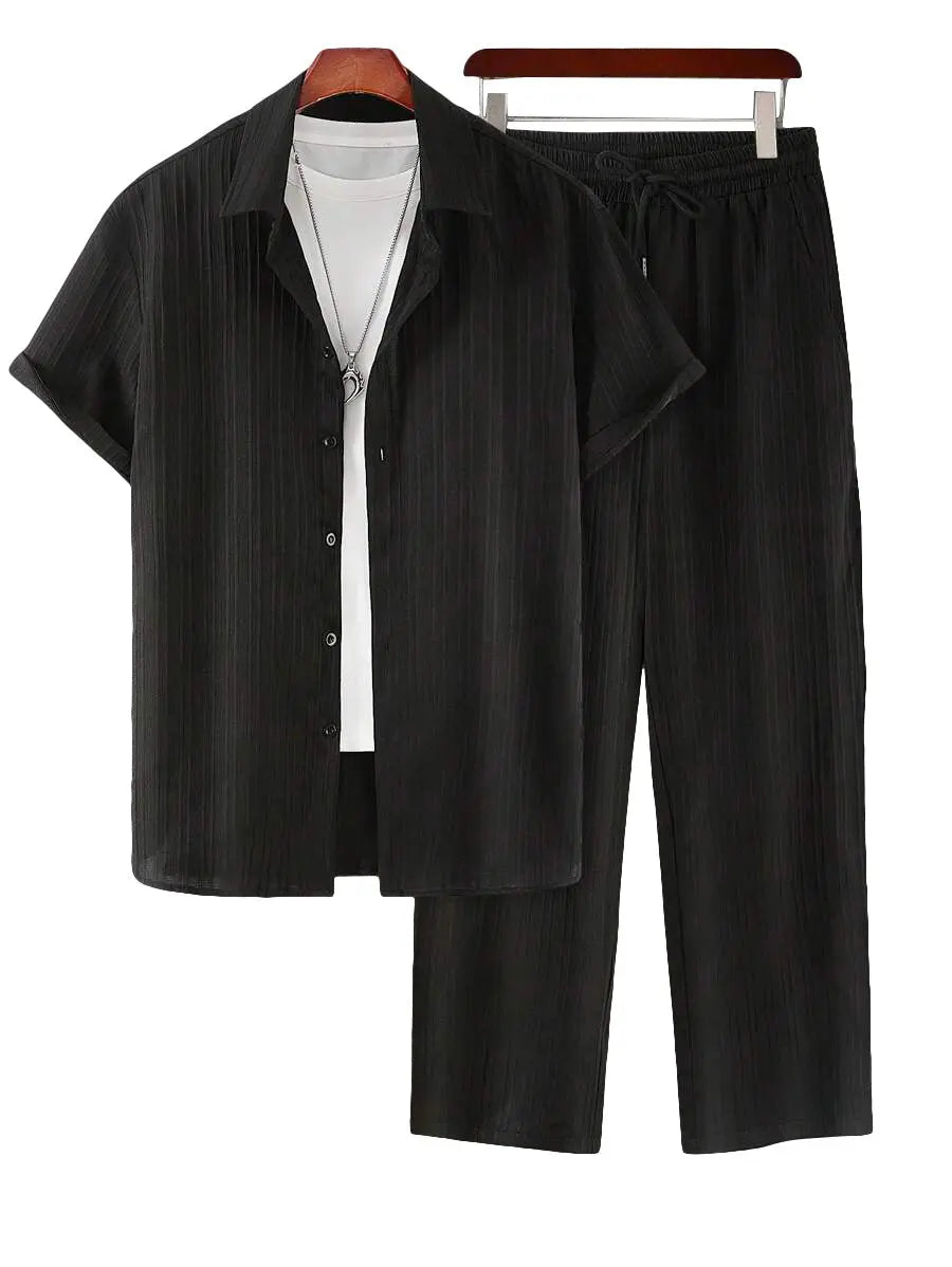 Mens Plus-Size Casual Loose Short-Sleeve Shirt And Pants Set Raven’s Echo Hoodie