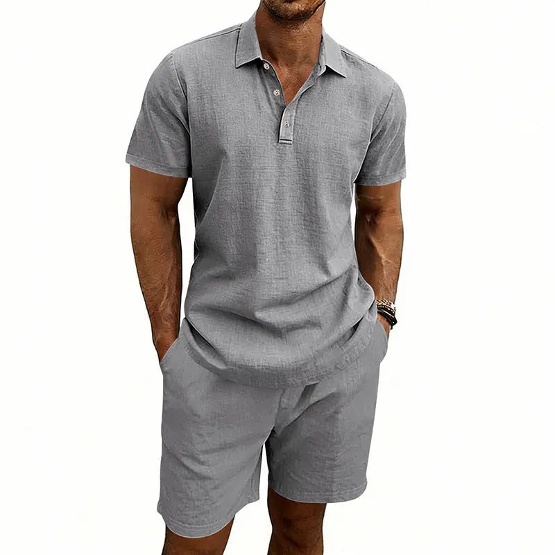 Linen Casual Mens Loose Short-Sleeve Shorts Set Raven’s Echo Hoodie
