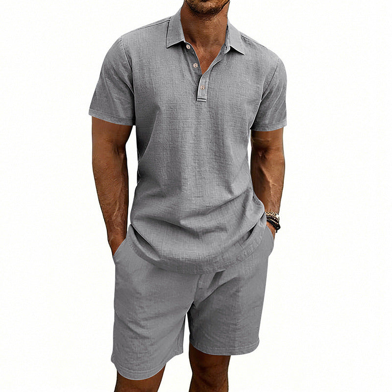 Linen Casual Mens Loose Short-Sleeve Shorts Set