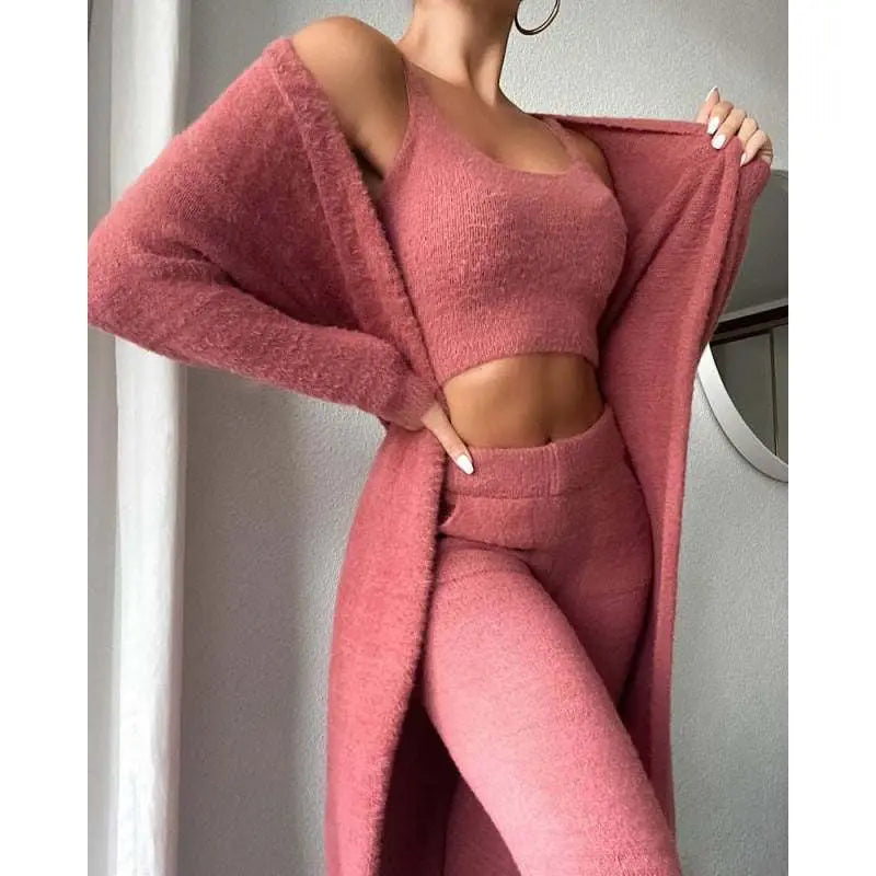 Cozy Pajama Set, 3 Piece Lounge Set, Cute Loungewear, Warm Suit Sets, Matching Set, Lounge Set, 3 Piece Pant Sets, Women Winter Dress Raven’s Echo Hoodie