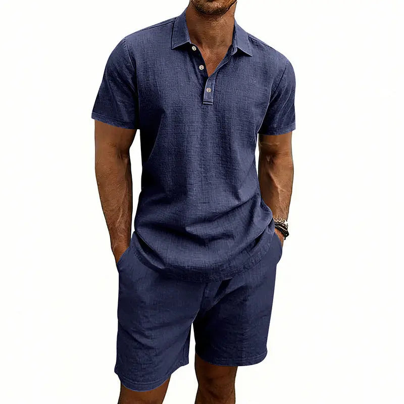 Linen Casual Mens Loose Short-Sleeve Shorts Set Raven’s Echo Hoodie