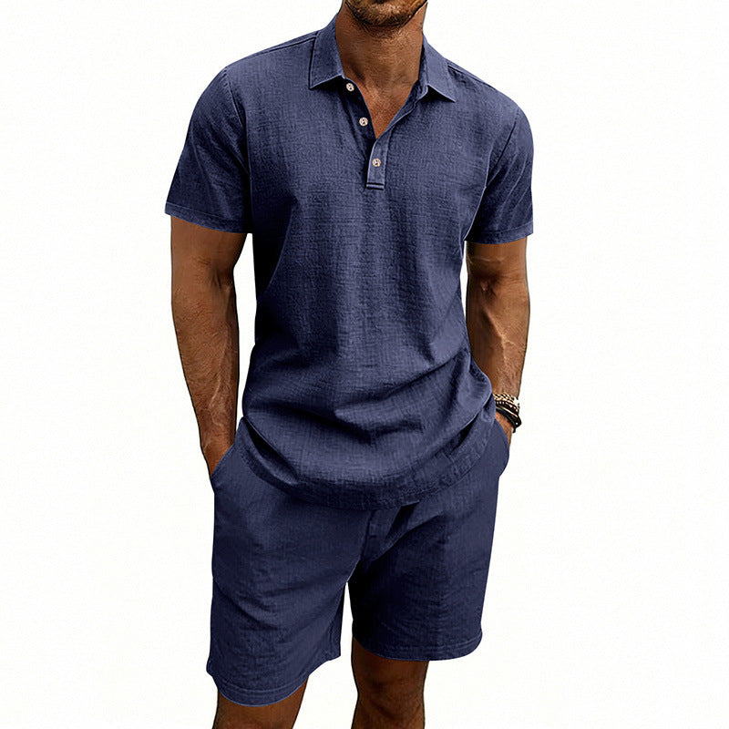 Linen Casual Mens Loose Short-Sleeve Shorts Set