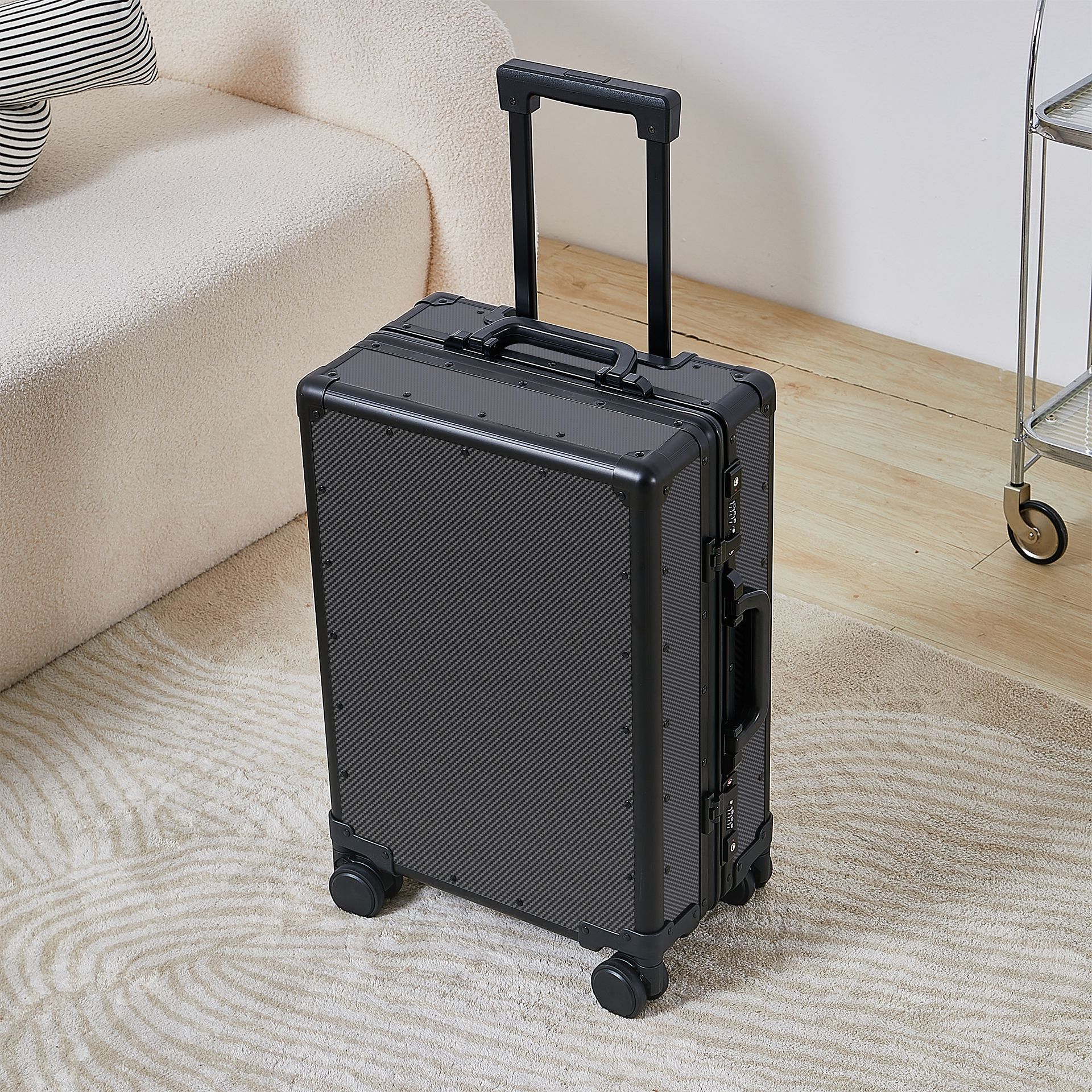 Carbon-fiber Suitcase With Aluminum Frame Large-capacity Business Rolling Luggage