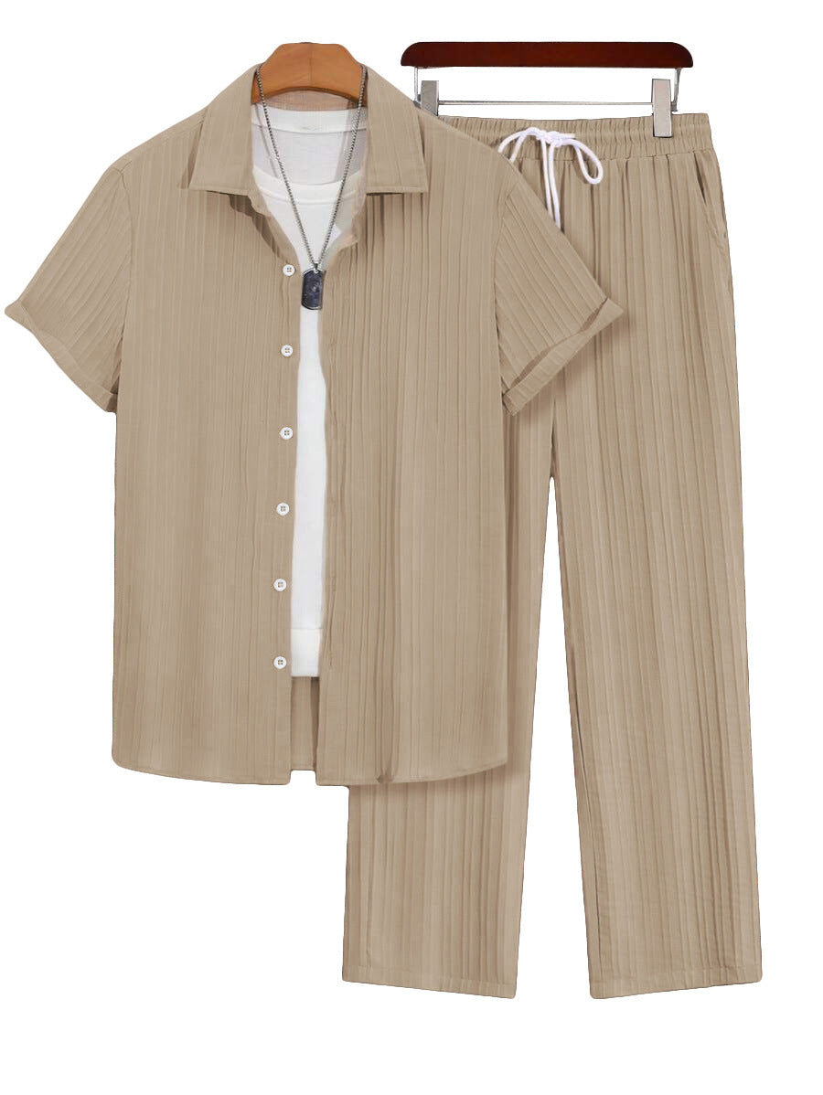 Mens Plus-Size Casual Loose Short-Sleeve Shirt And Pants Set