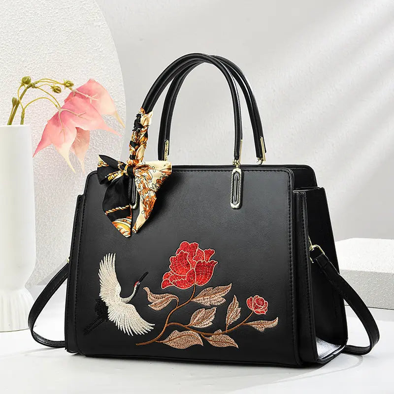 Womens New Chinese-Style National-Flair Embroidered Crane Fashion Crossbody Tote Bag Raven’s Echo Hoodie