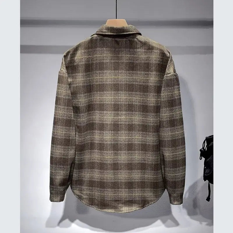 Men's Fashionable Lapel Casual Plaid Shirt Raven’s Echo Hoodie
