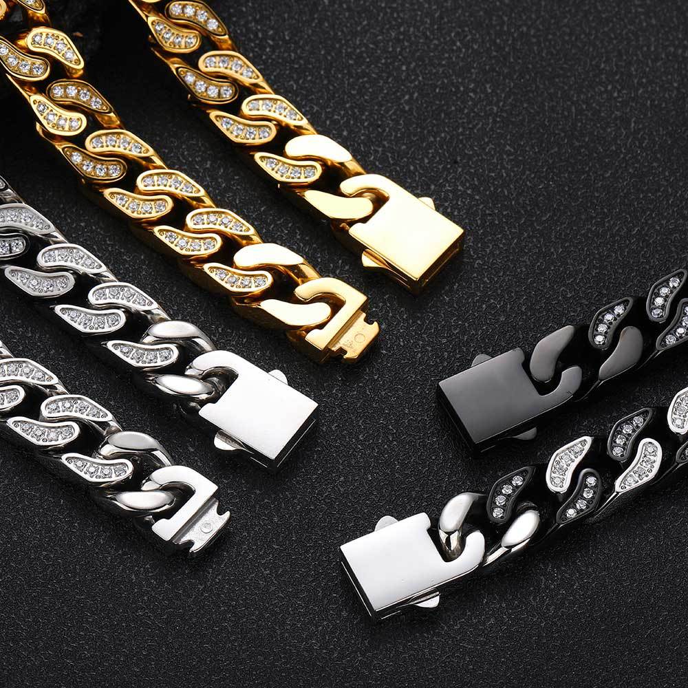 Full-Zircon Cuban Chain Titanium Steel Mens Bracelet Raven’s Echo Hoodie