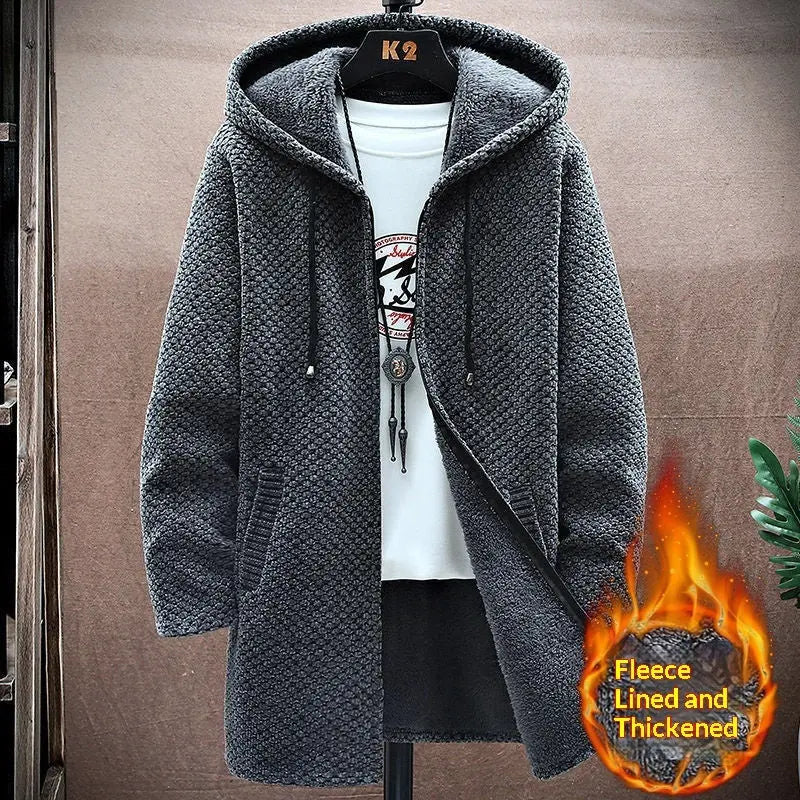 Men's Mid-Length Knitted Cardigan Coat Casual And Versatile Raven’s Echo Hoodie