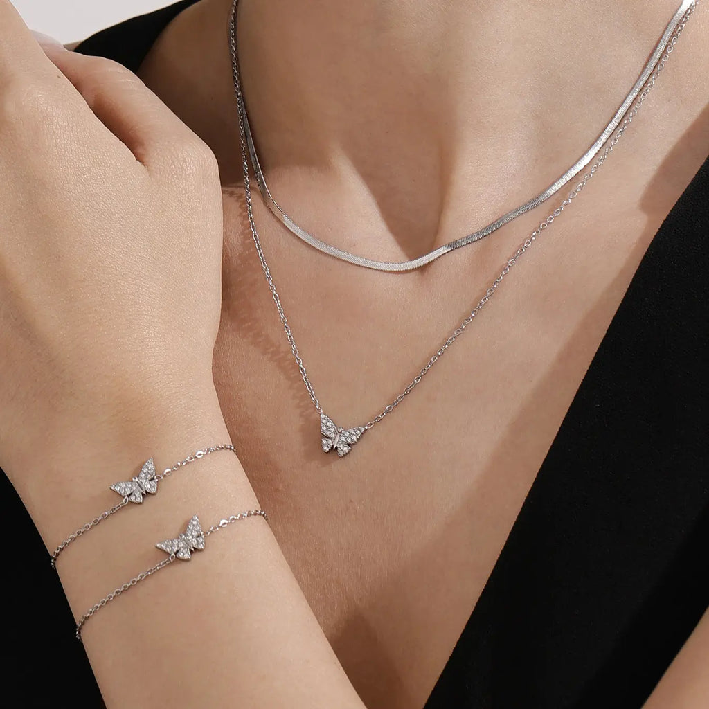 Full-diamond Butterfly Clavicle Necklace And Bracelet Raven’s Echo Hoodie