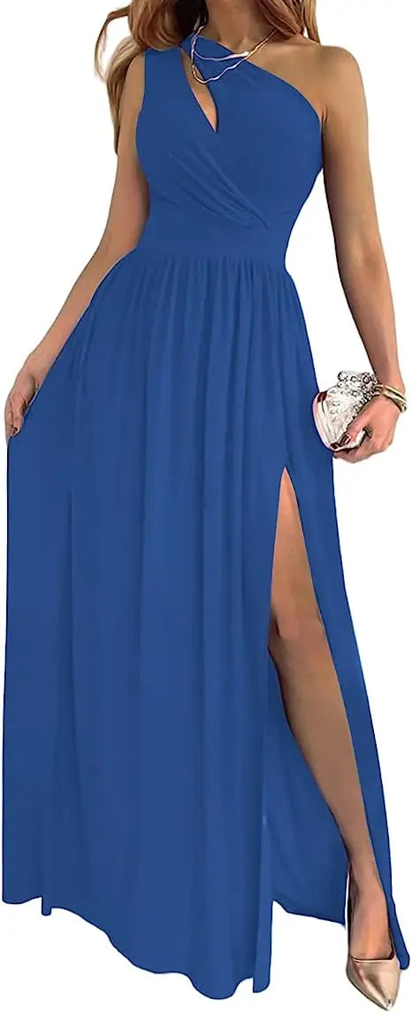 Women's One Shoulder High Split Cutout Sleeveless Elegant Sexy Cocktail Maxi Dress Raven’s Echo Hoodie