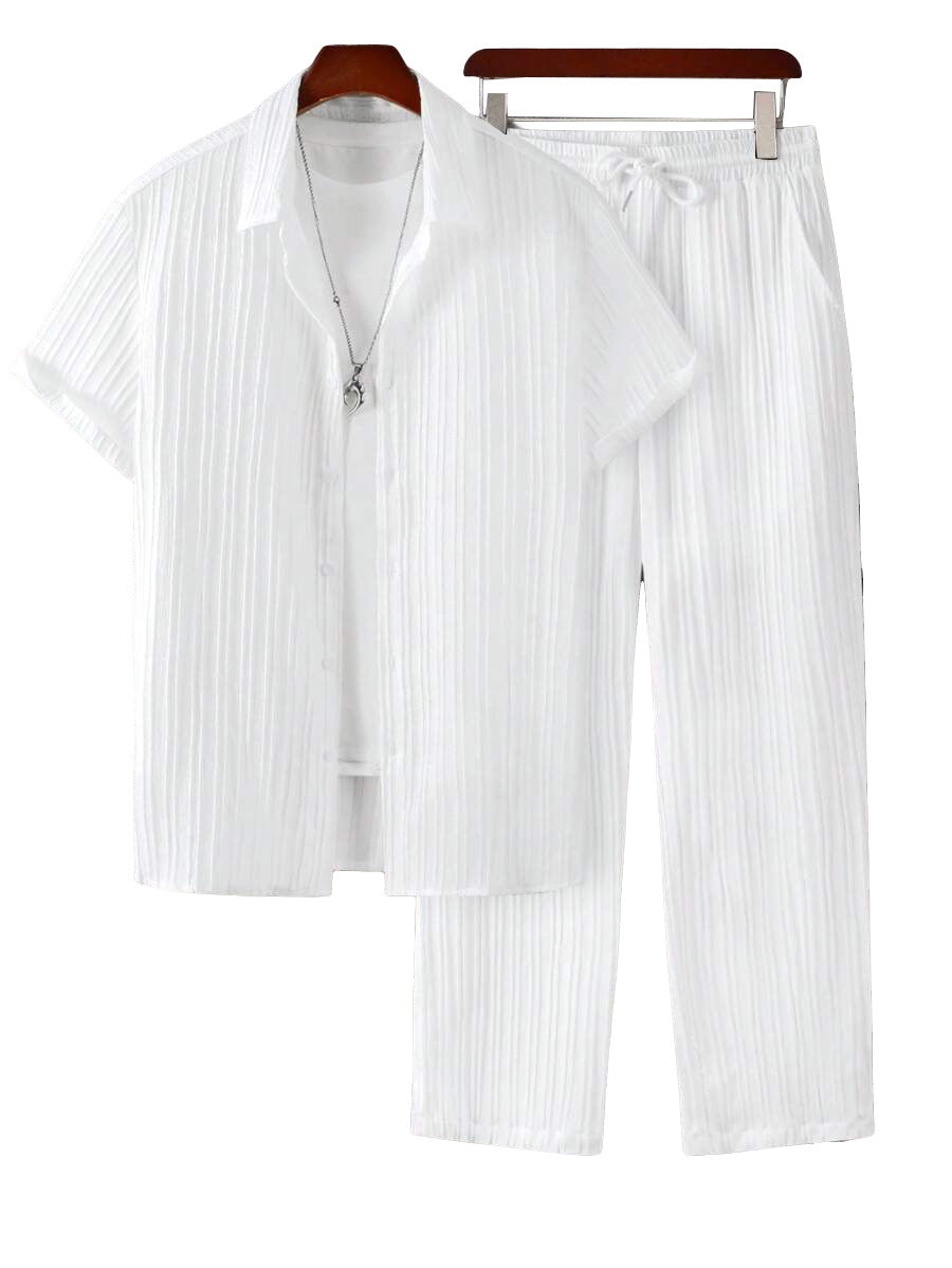 Mens Plus-Size Casual Loose Short-Sleeve Shirt And Pants Set