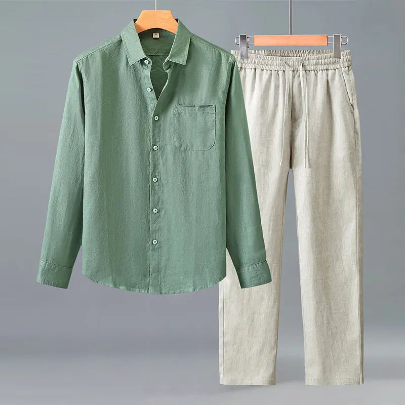 Lightweight Casual Solid-color Pure Linen Set Raven’s Echo Hoodie