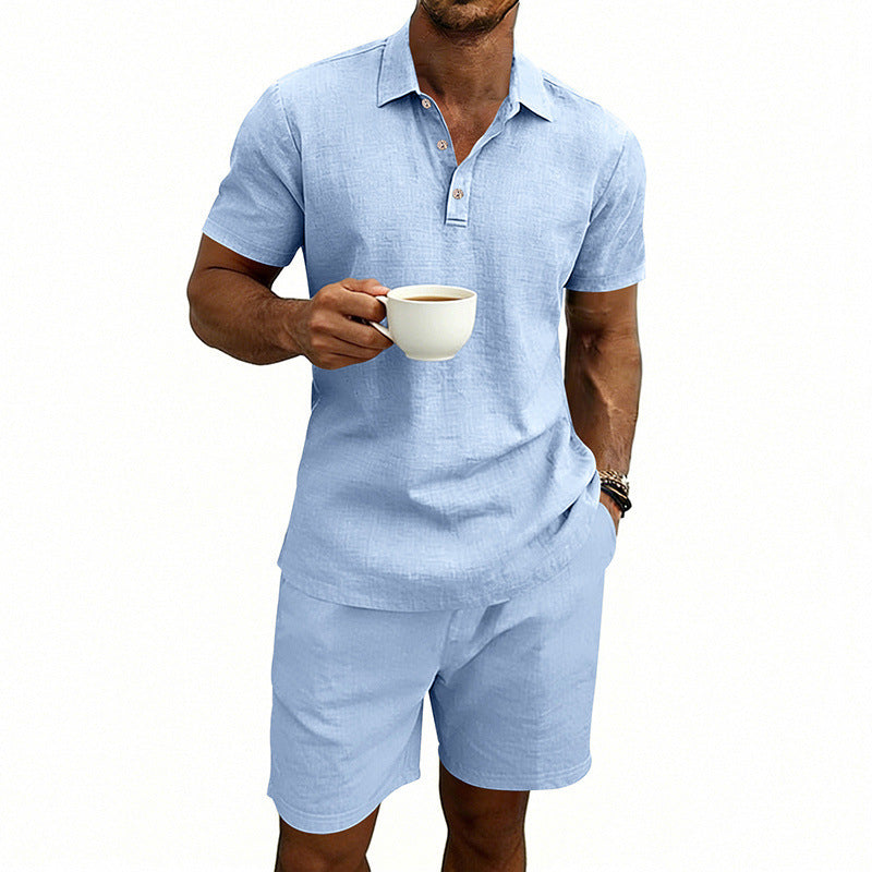 Linen Casual Mens Loose Short-Sleeve Shorts Set