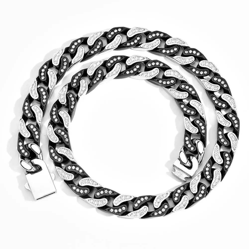 Full-Zircon Cuban Chain Titanium Steel Mens Bracelet Raven’s Echo Hoodie