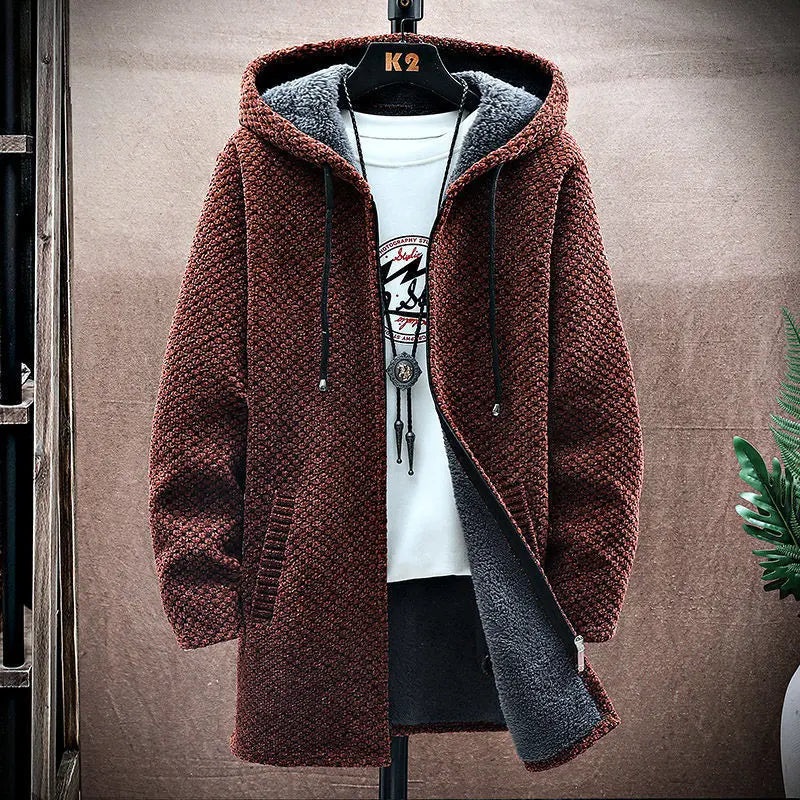 Men's Mid-Length Knitted Cardigan Coat Casual And Versatile Raven’s Echo Hoodie