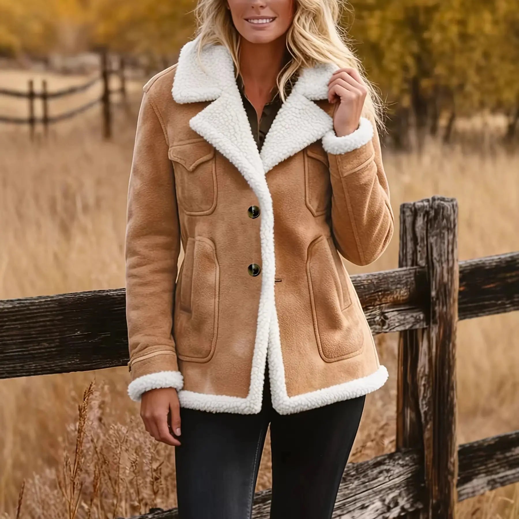 Women's Autumn And Winter Retro Pocket Lapel Button Jacket Fur Coat Raven’s Echo Hoodie