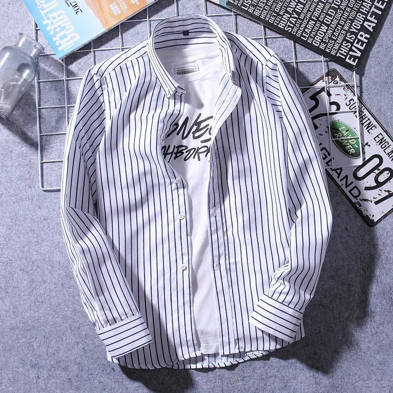 Men's Fashionable Slim-Fit Casual Striped Shirt Raven’s Echo Hoodie