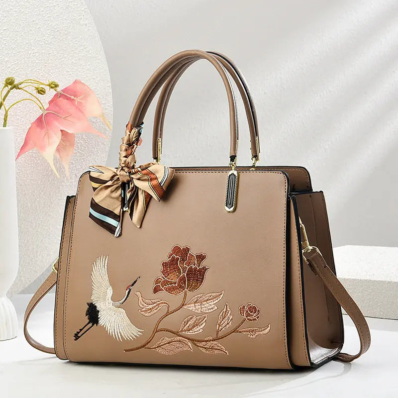 Womens New Chinese-Style National-Flair Embroidered Crane Fashion Crossbody Tote Bag Raven’s Echo Hoodie