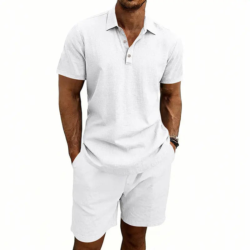 Linen Casual Mens Loose Short-Sleeve Shorts Set Raven’s Echo Hoodie