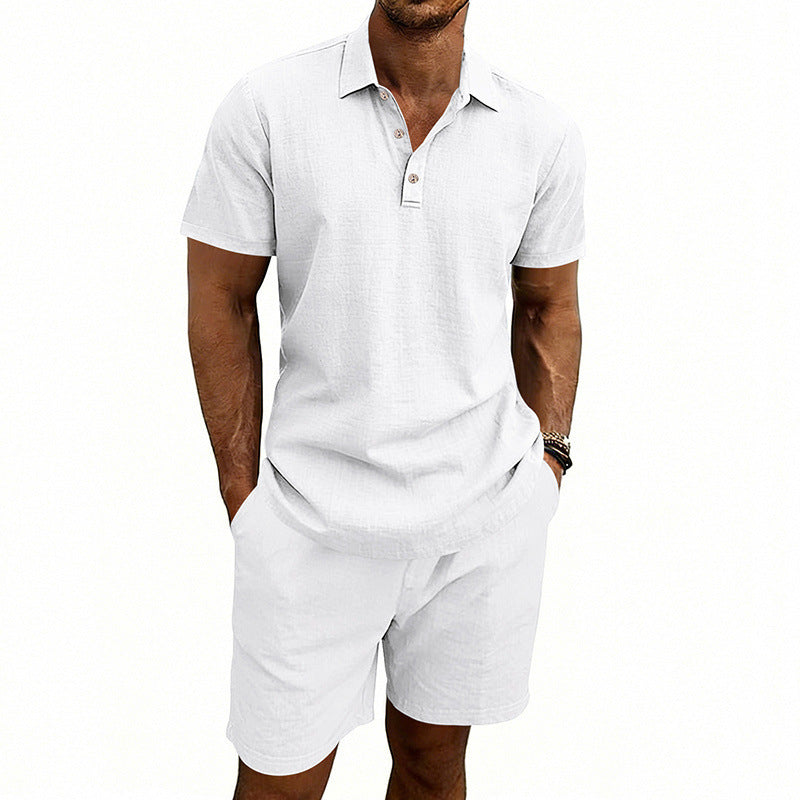 Linen Casual Mens Loose Short-Sleeve Shorts Set